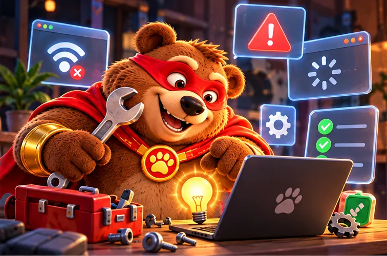 Bearo con la chiave inglese risolve un problema tecnico al computer